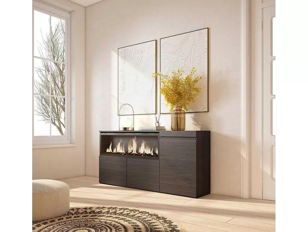 Aparador*Skraut Home Aparador Sala De Jantar, 160, 3 Portas, Lareira Electrica Xxl, Preto