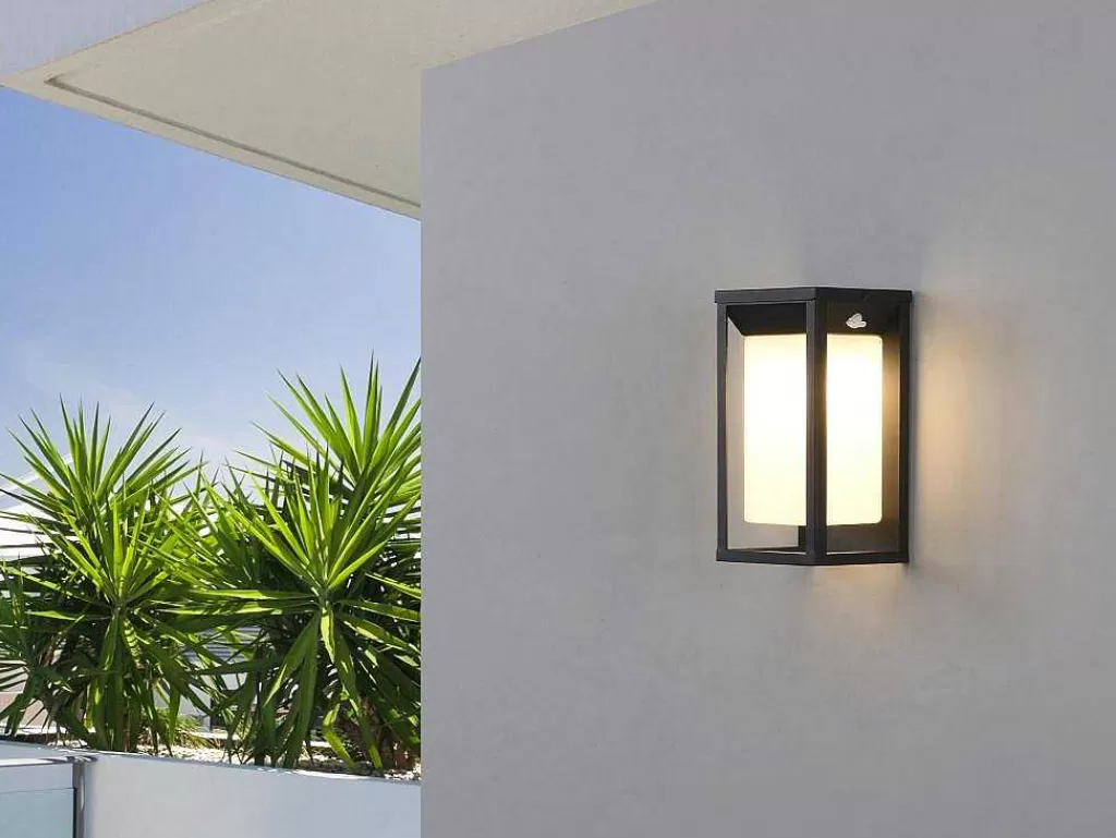 Iluminação De Exterior*SOLARGEO Aplique De Exterior Com Painel Solar E Leds C15 X A30 Cm Metal Preto - Fozzano