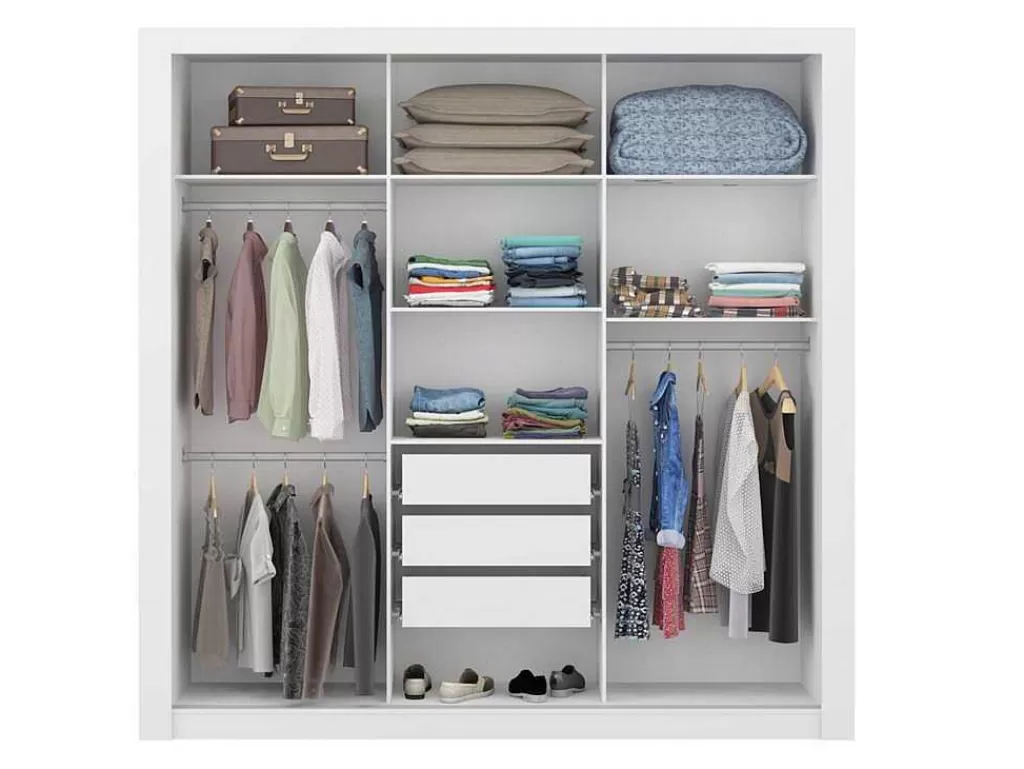 Armário E Roupeiro*Vente-unique Armário Com Espelho Roxane - 3 Portas De Correr - C. 220 Cm - Branco