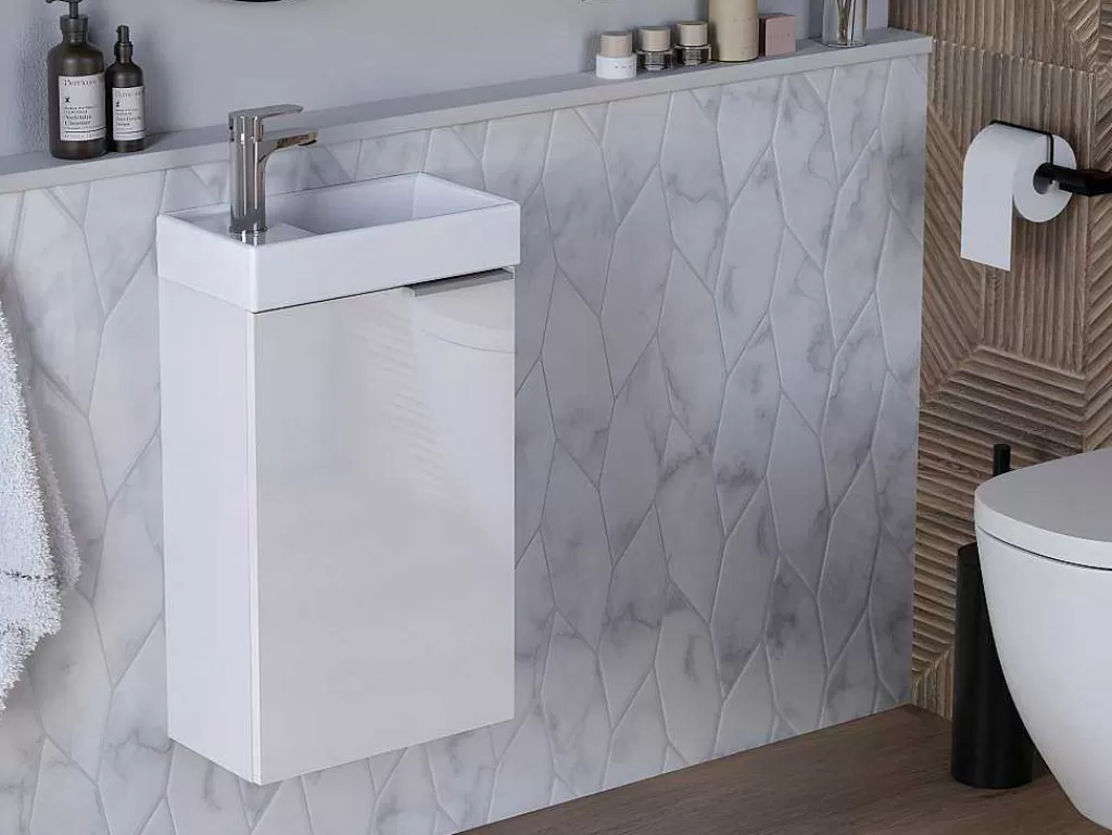 Móvel De Wc*Vente-unique Armário Com Lavatório Suspenso Taho - Branco