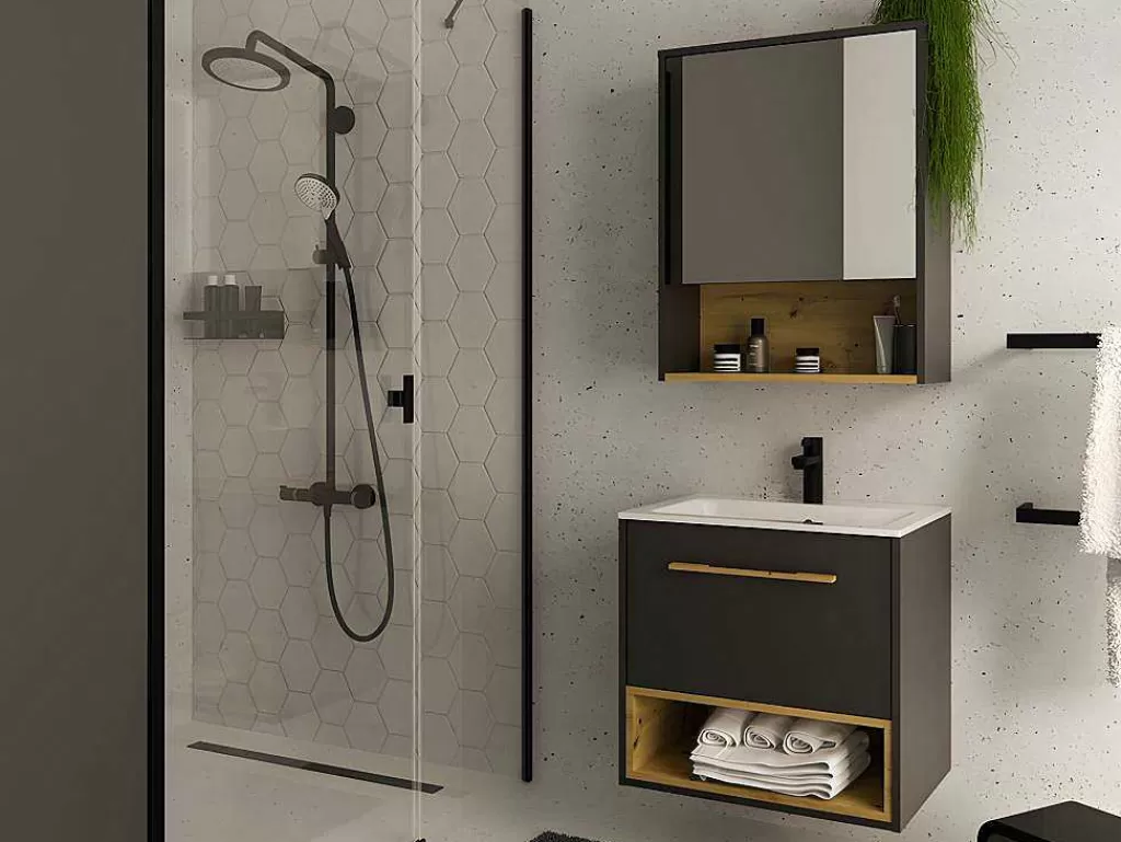 Móvel De Parede Para Casa De Banho*Vente-unique Armário De Parede De Casa De Banho Cor Antracite De 60 Cm - Yangra
