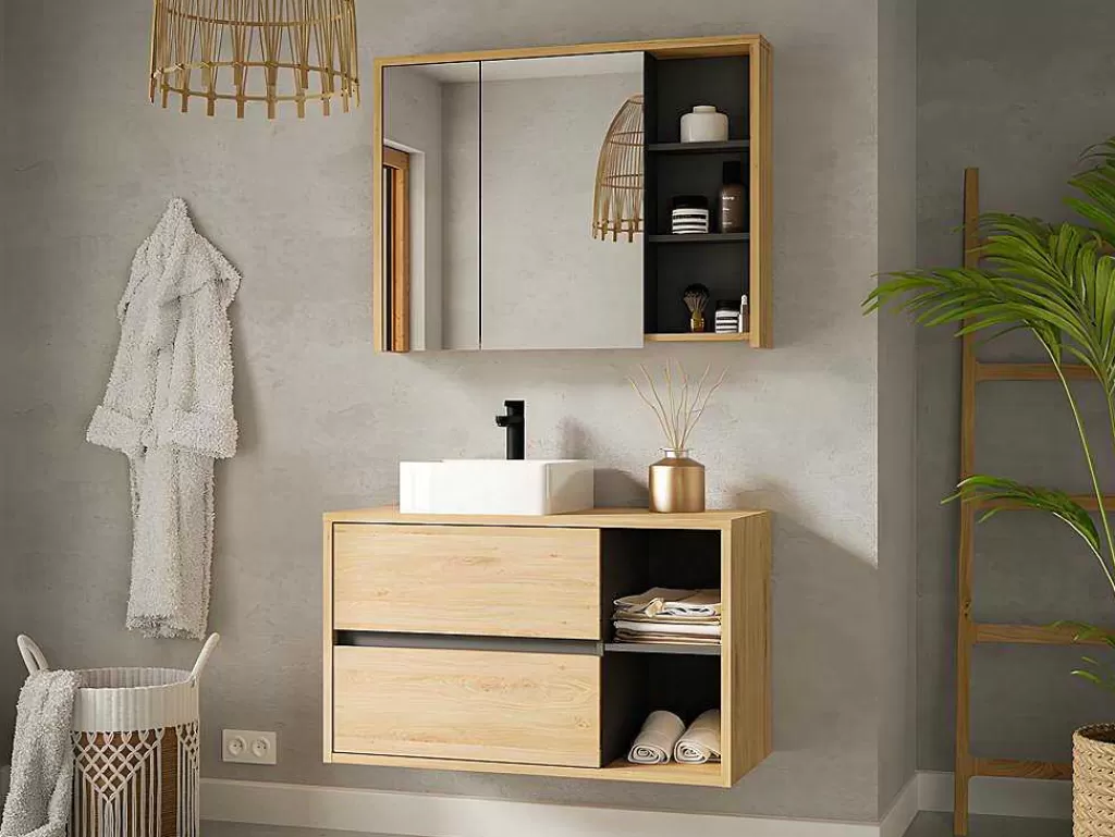 Móvel De Parede Para Casa De Banho*Vente-unique Armário De Parede De Casa De Banho Cor Natural De 100 Cm - Purnal