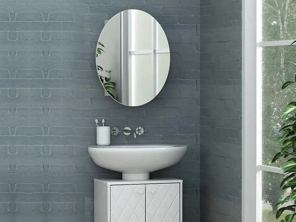 Móvel De Parede Para Casa De Banho*Vente-unique Armário De Parede Oval Para Casa De Banho Com Espelho Cor Branco - Ruri