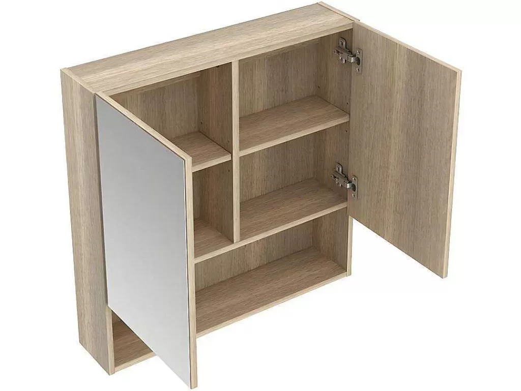 Móvel De Parede Para Casa De Banho*Vente-unique Armário De Parede Para Casa De Banho Com Espelho E Nicho Cor Carvalho - Zumpa