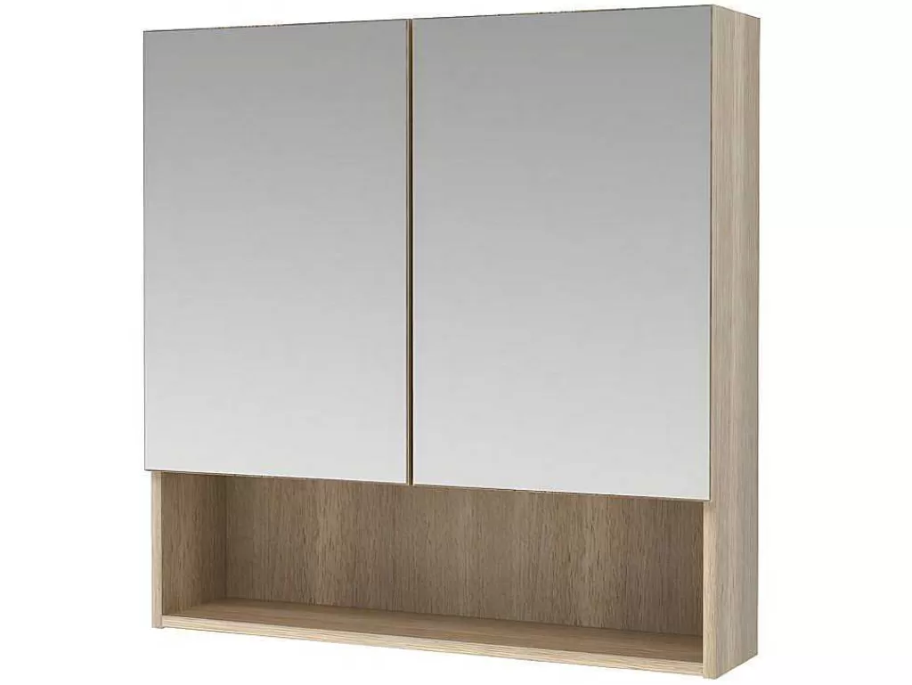 Móvel De Parede Para Casa De Banho*Vente-unique Armário De Parede Para Casa De Banho Com Espelho E Nicho Cor Carvalho - Zumpa