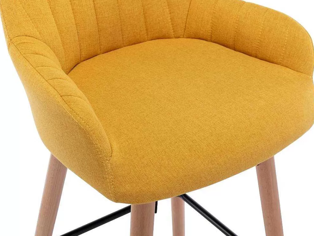 Bancos De Bar*Vente-unique Banco Alto Em Tecido E Pés Em Madeira De Faia Cor Amarelo - Eleana