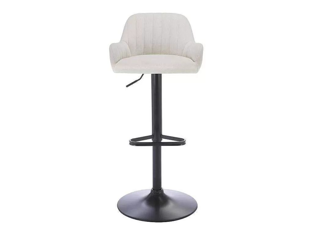 Bancos De Bar*Vente-unique Banco Alto Tecido E Metal Preto, Altura Ajustavel, Cor Creme - Eleana