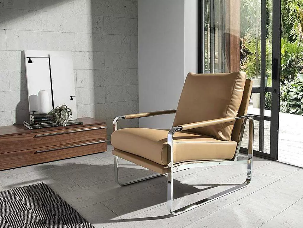 Promoções Sofás & Poltronas*Angel Cerda Bancos De Poltrona Estofados Em Couro Ecologico Com Estrutura De Aco Inoxidavel Cromado. 5046