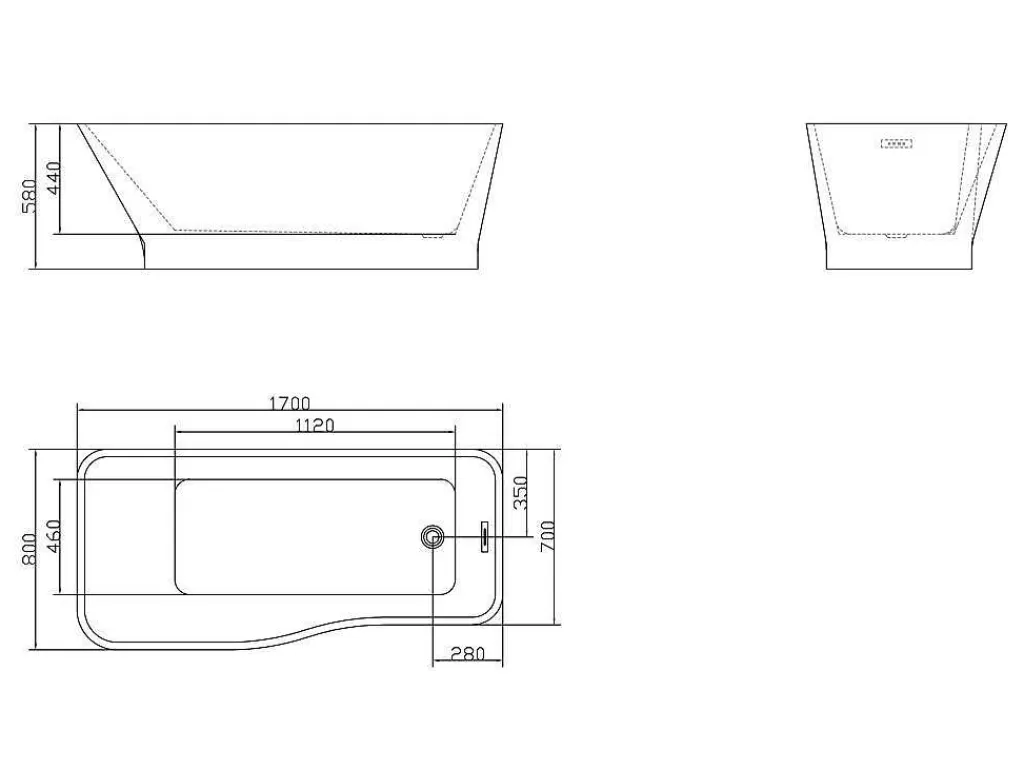 Banheira De Pousar*Shower & Design Banheira Clássica Assimetrica 265 L, 170 X 80 X 58 Cm, Acrilico Branco - Scriba