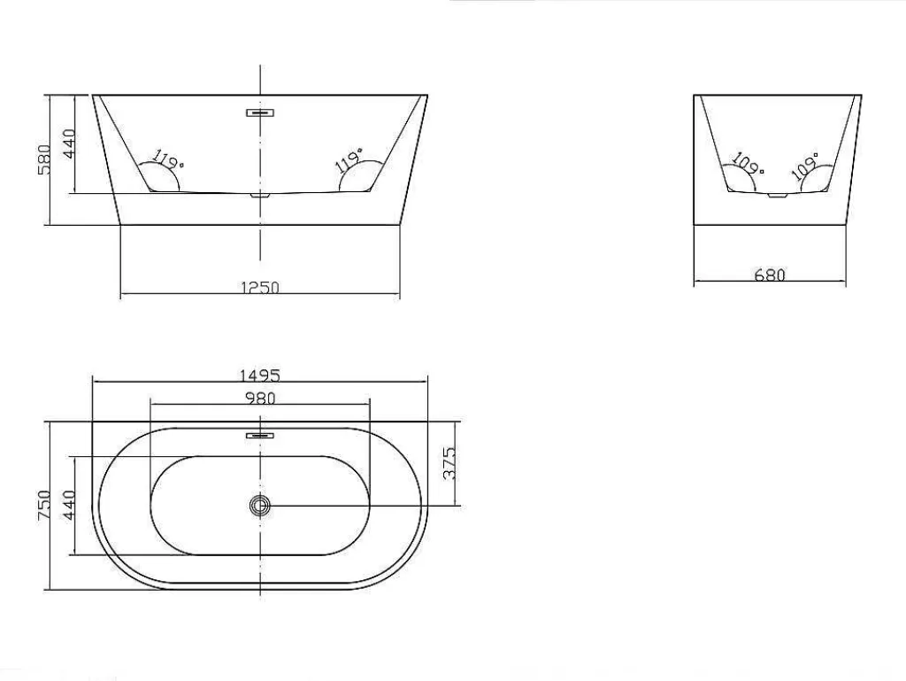 Banheira De Pousar E Encostar*Shower & Design Banheira Clássica De 255 L Dimensoes 180X75X58 Cm Cor Branca - Divina