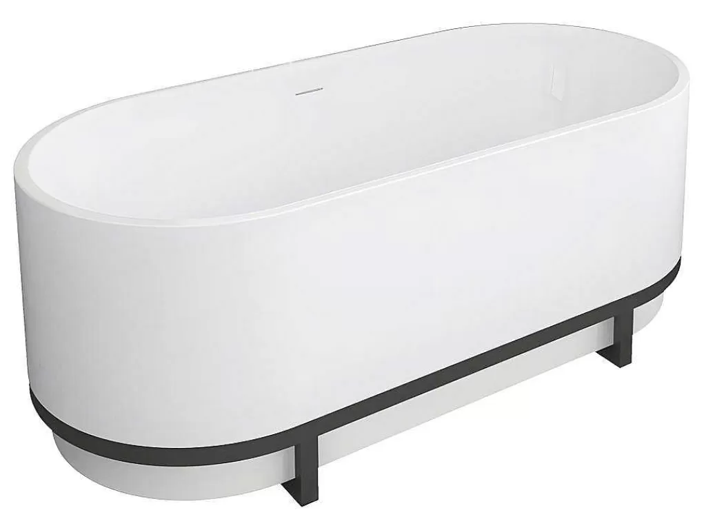 Banheira De Pousar*Shower & Design Banheira Clássica Oval Com Decoração Em Metal De 230 L, Dimensoes 160 X 75 X 60 Cm Cor Branco Em Acrilico - Pleco