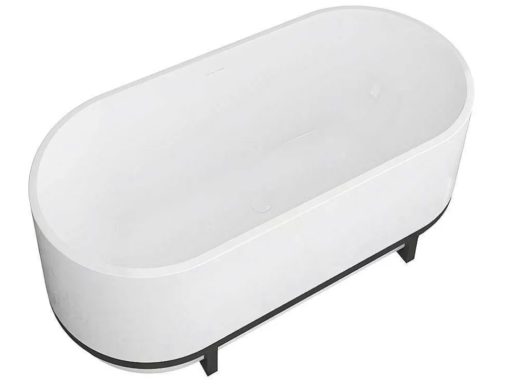 Banheira De Pousar*Shower & Design Banheira Clássica Oval Com Decoração Em Metal De 230 L, Dimensoes 160 X 75 X 60 Cm Cor Branco Em Acrilico - Pleco