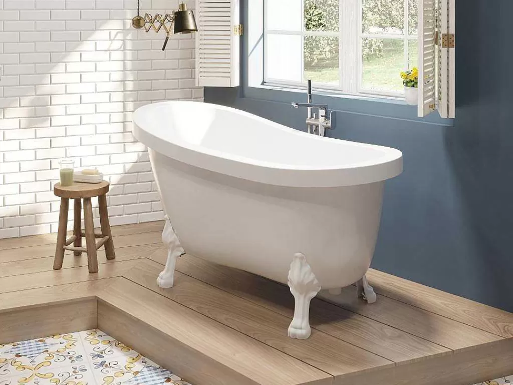 Banheira Com Pés*Shower & Design Banheira Clássica Oval Estilo Retro De 171 L Dimensoes 145 X 74 X 77 Cm Com Pés Pata De Leao Brancos - Nisos