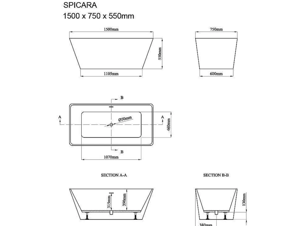 Banheira De Pousar*Shower & Design Banheira Clássica Retangular De 208 L Dimensoes 150 X 70 X 55 Cm Cor Branco Em Acrilico - Spicara
