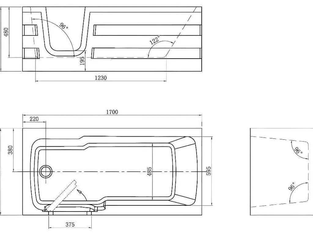 Banheira De Canto*Shower & Design Banheira De Canto Com Porta 170 X 76 X 61 Cm E 235 L - Canto Esquerdo - Servee