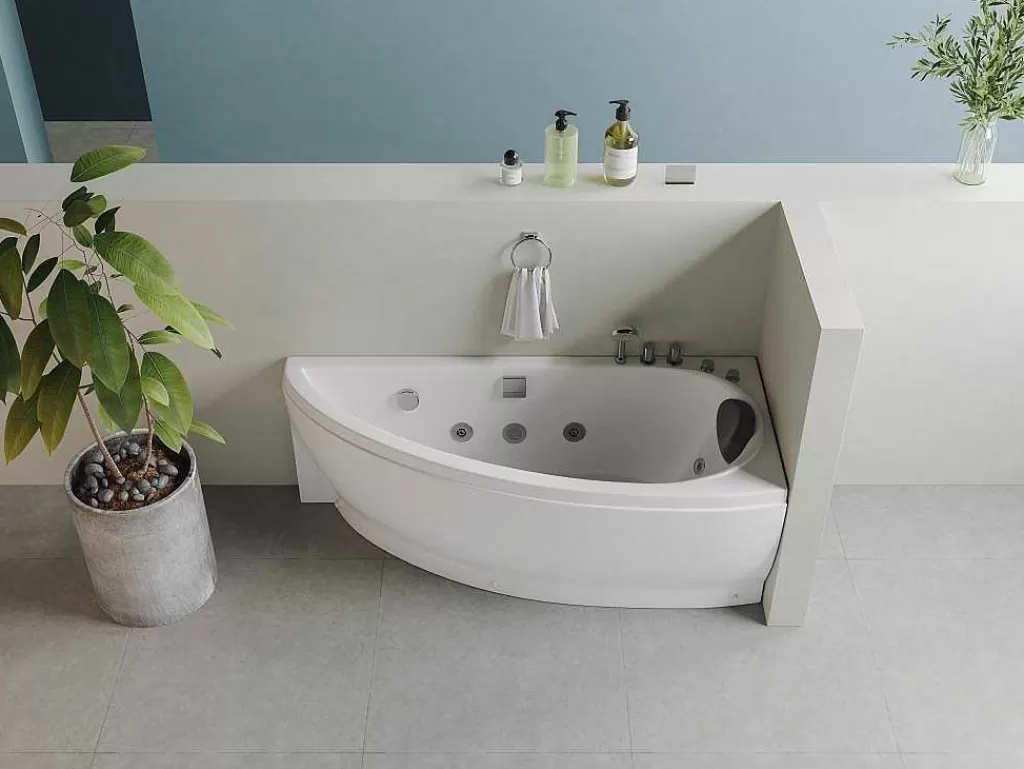 Banheira De Hidromassagem*Shower & Design Banheira De Hidromassagem Assimetrica Branca, 1 Lugar, 160X75 Cm, Canto Direito - Tabana