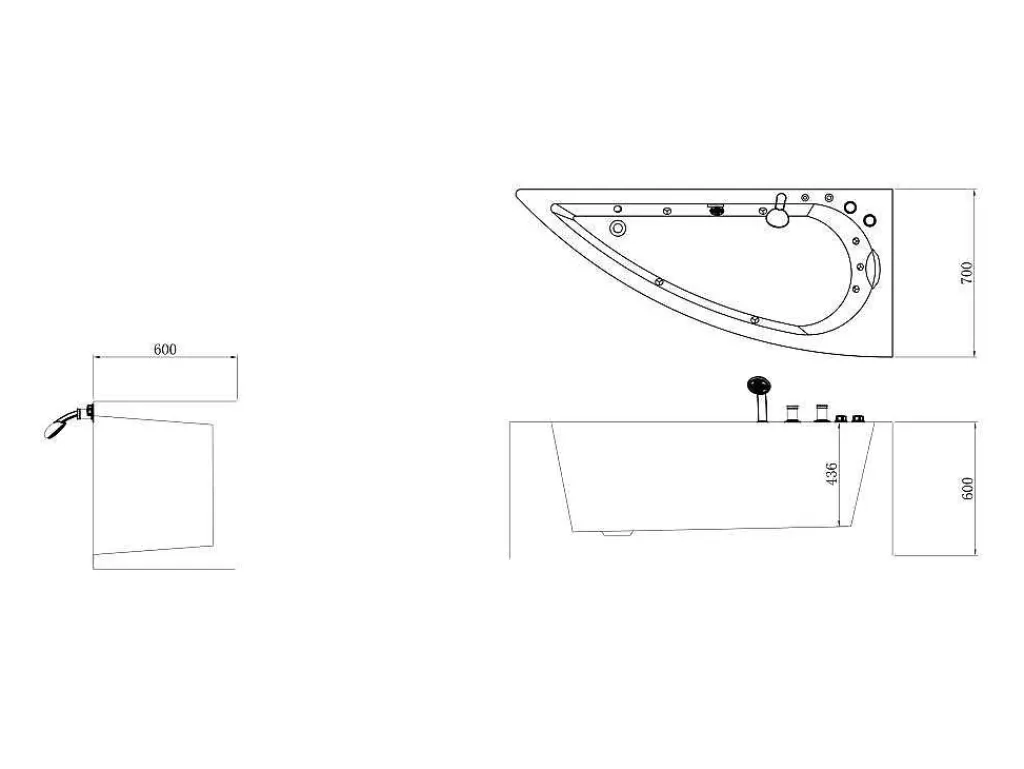 Banheira De Hidromassagem*Shower & Design Banheira De Hidromassagem Assimetrica Branca, 1 Lugar, 160X75 Cm, Canto Direito - Tabana