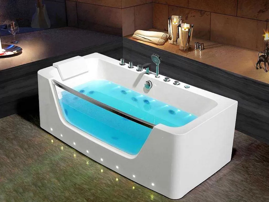 Banheira De Hidromassagem*Shower & Design Banheira De Hidromassagem De Vidro Com Leds Dyona - 1 Péssoa - 260L - 170X85X58 Cm - Branco