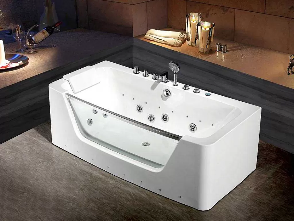 Banheira De Hidromassagem*Shower & Design Banheira De Hidromassagem De Vidro Com Leds Dyona - 1 Péssoa - 260L - 170X85X58 Cm - Branco