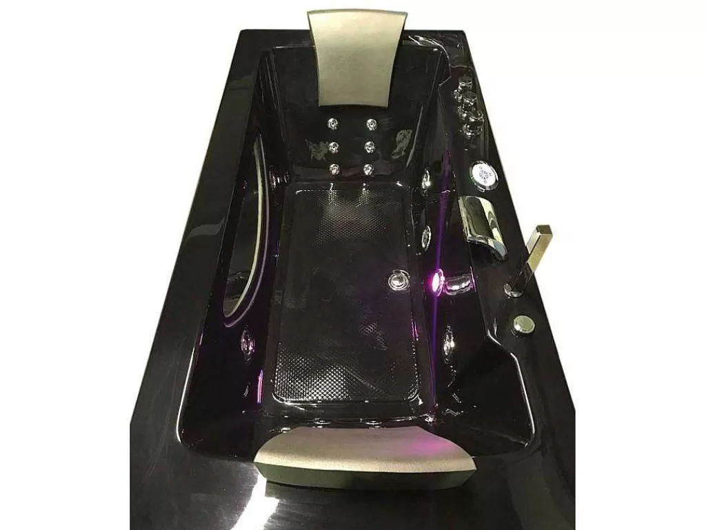 Banheira De Hidromassagem*ELITESHOPPING Banheira De Hidromassagem Preta 180 X 90 Cm Cromoterapia 16 Jatos - Gardenia