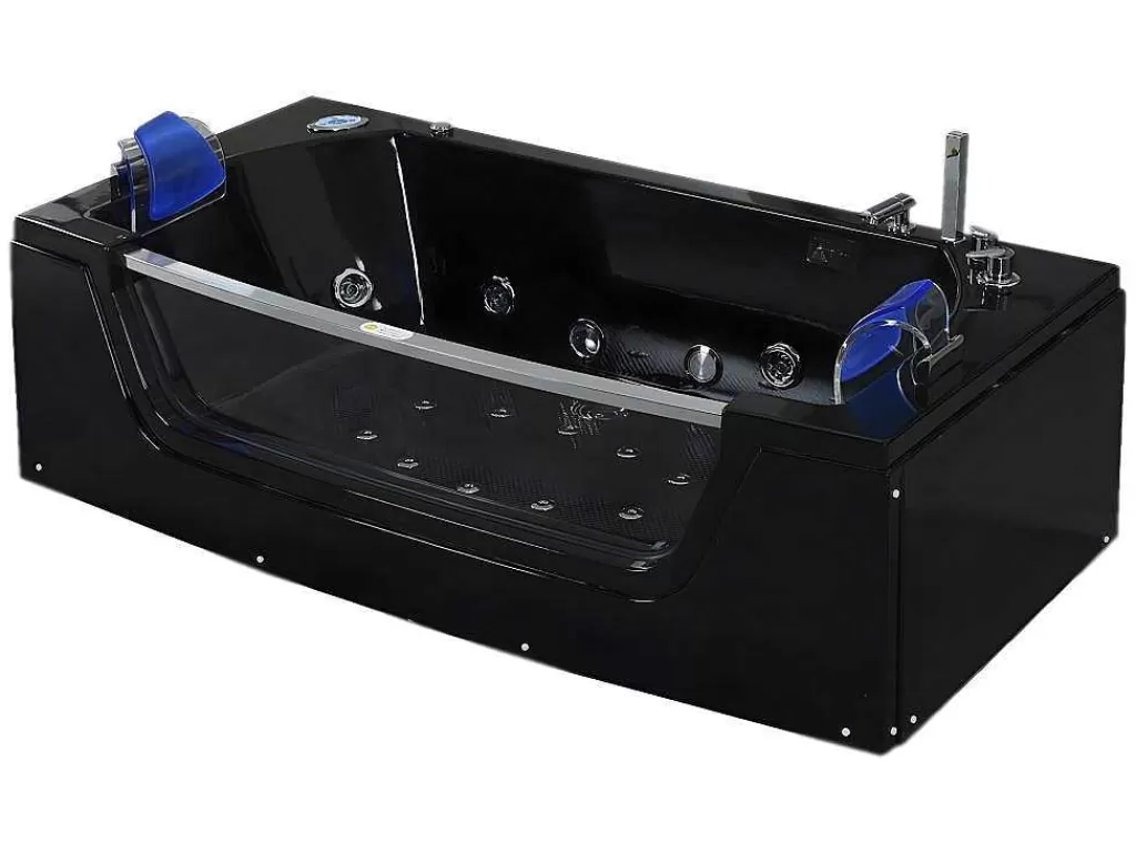 Banheira De Hidromassagem*ELITESHOPPING Banheira De Hidromassagem Preta 180 X 90 Cm Vidro Frontal 14 Jatos - Cherry