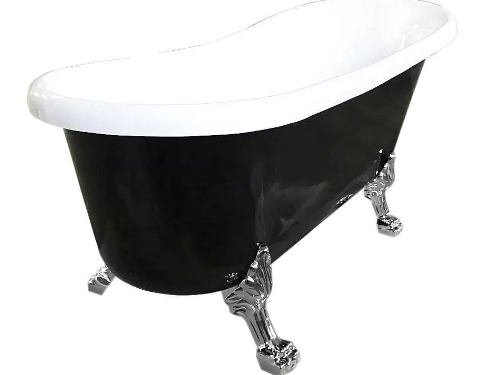 Banheira Com Pés*ELITESHOPPING Banheira De Ilha Retro 170 X 80 Cm Preta Com Pés Prateados Marigold Noir
