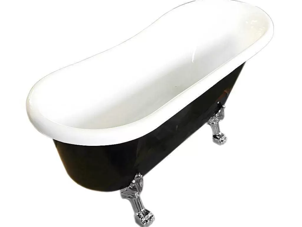 Banheira Com Pés*ELITESHOPPING Banheira De Ilha Retro 170 X 80 Cm Preta Com Pés Prateados Marigold Noir