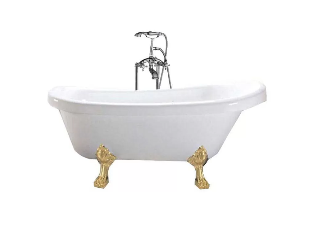 Banheira Com Pés*ELITESHOPPING Banheira De Ilha Vintage 170 X 80 Cm Com Pés Dourados E Torneira - Marigold
