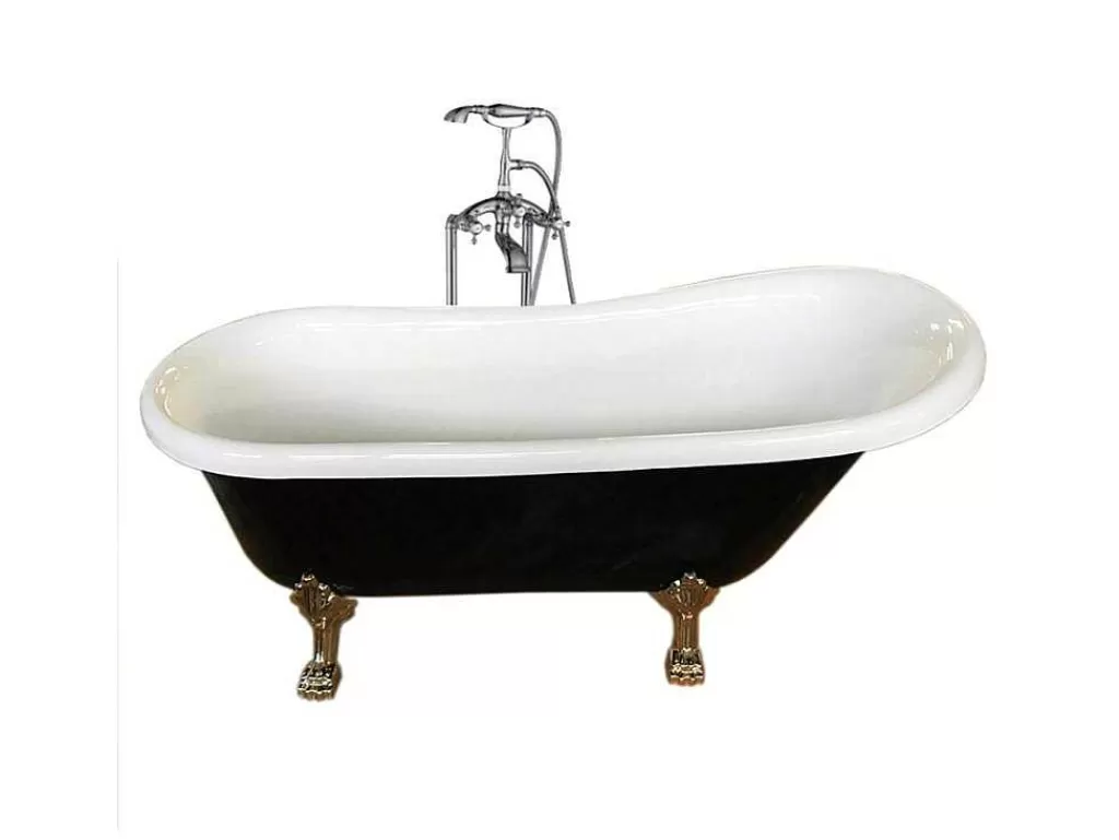 Banheira Com Pés*ELITESHOPPING Banheira De Ilha Vintage Preta 170 X 80 Cm Com Pés Dourados Com Torneira - Marigold Noir
