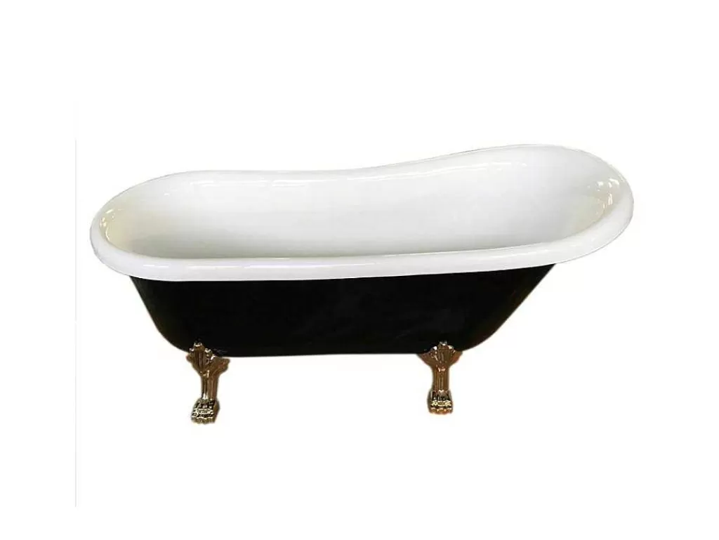 Banheira Com Pés*ELITESHOPPING Banheira De Ilha Vintage Preta 170 X 80 Cm Com Pés Dourados Com Torneira - Marigold Noir