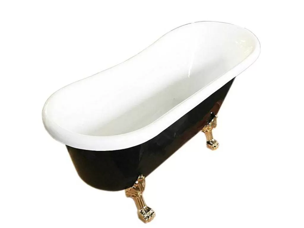 Banheira Com Pés*ELITESHOPPING Banheira De Ilha Vintage Preta 170 X 80 Cm Com Pés Dourados Com Torneira - Marigold Noir