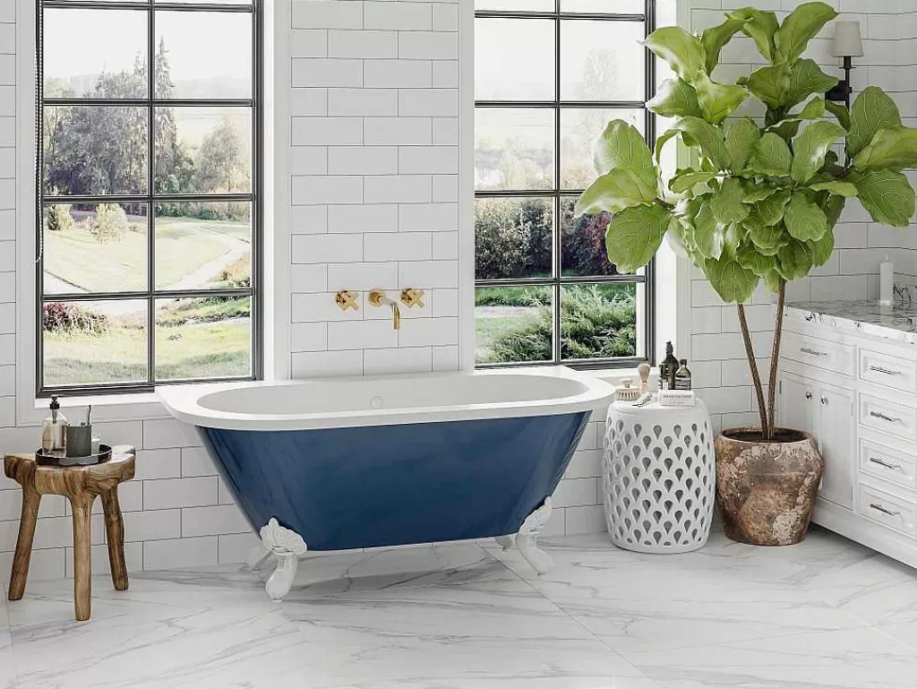 Banheira De Pousar E Encostar*Shower & Design Banheira SemiClássica Retro Com Pés Estilo Pata De Agua, Azul Brilhante, 154 L, 150 X 74 X 61 Cm - Bolisa