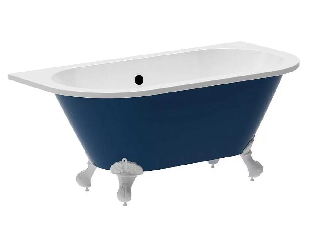 Banheira De Pousar E Encostar*Shower & Design Banheira SemiClássica Retro Com Pés Estilo Pata De Agua, Azul Brilhante, 154 L, 150 X 74 X 61 Cm - Bolisa