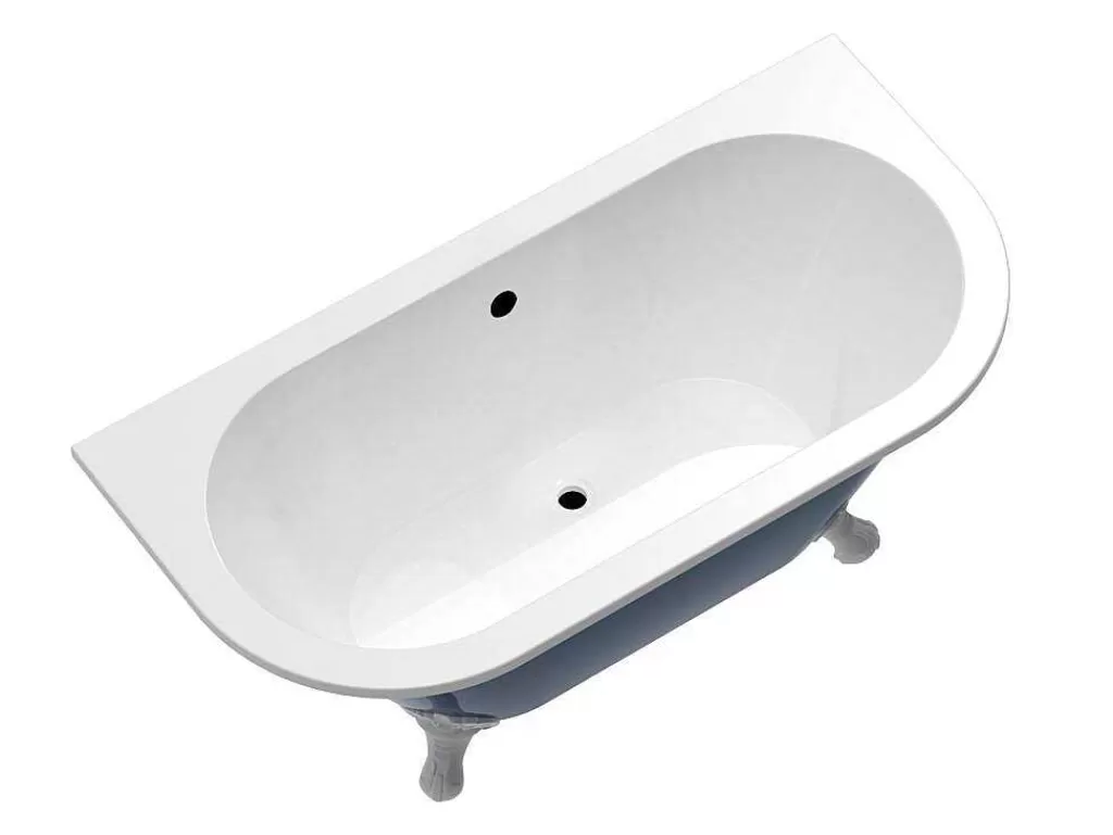 Banheira De Pousar E Encostar*Shower & Design Banheira SemiClássica Retro Com Pés Estilo Pata De Agua, Azul Brilhante, 154 L, 150 X 74 X 61 Cm - Bolisa