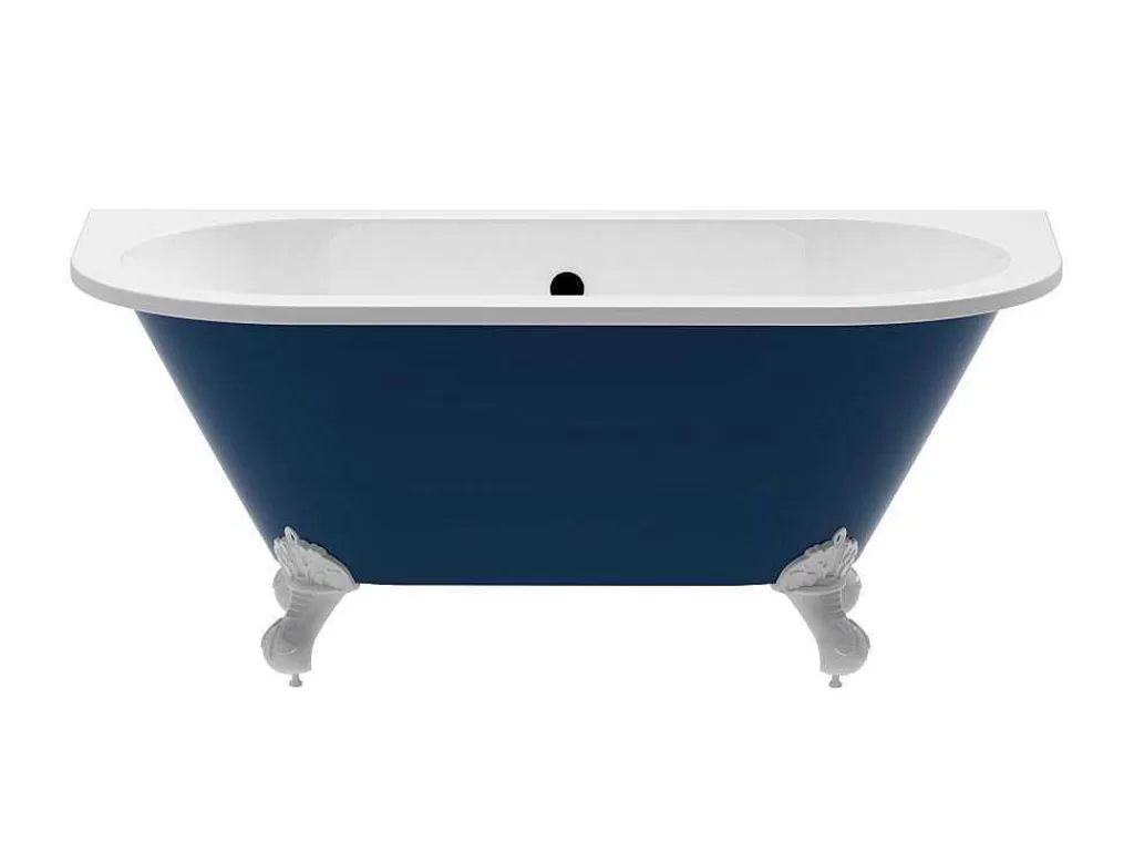 Banheira De Pousar E Encostar*Shower & Design Banheira SemiClássica Retro Com Pés Estilo Pata De Agua, Azul Brilhante, 154 L, 150 X 74 X 61 Cm - Bolisa