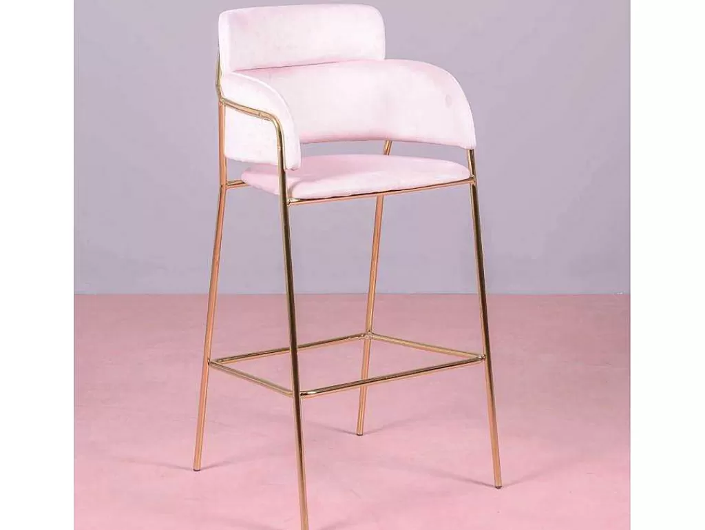 Bancos De Bar*Vente-unique Banqueta De Design Estofada Em Veludo E Pernas Douradas - Cruiser - Rosa