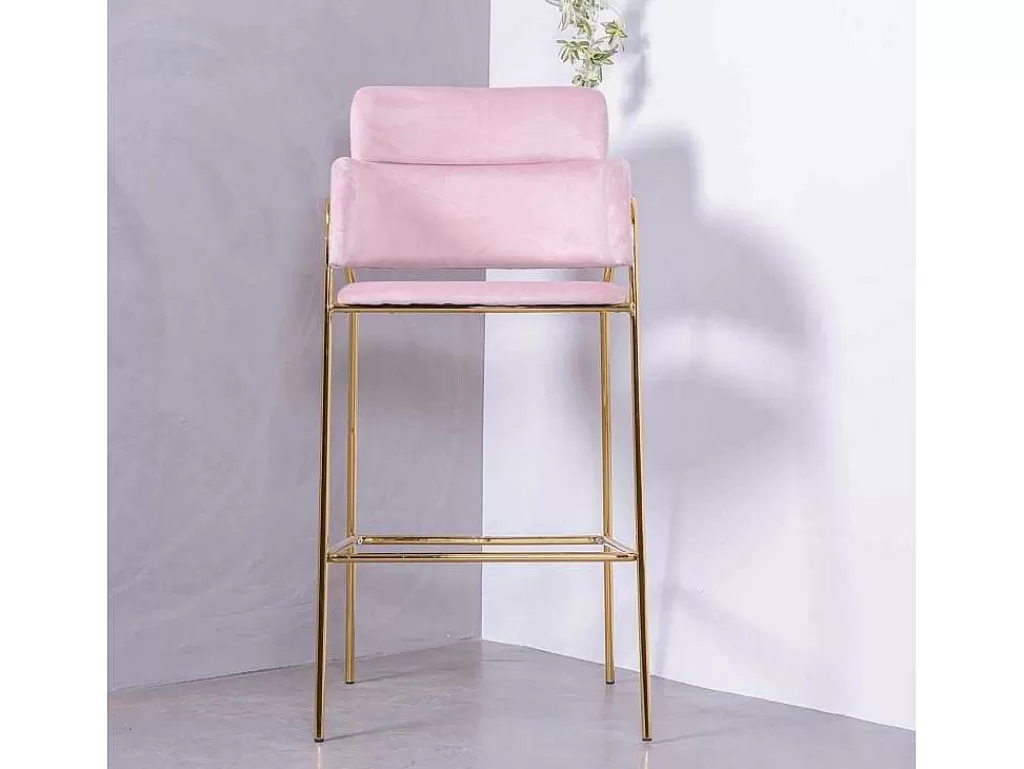 Bancos De Bar*Vente-unique Banqueta De Design Estofada Em Veludo E Pernas Douradas - Cruiser - Rosa