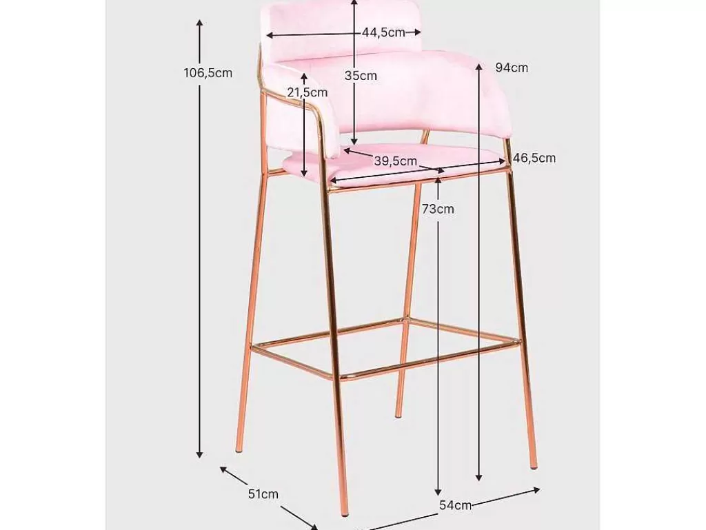 Bancos De Bar*Vente-unique Banqueta De Design Estofada Em Veludo E Pernas Douradas - Cruiser - Rosa