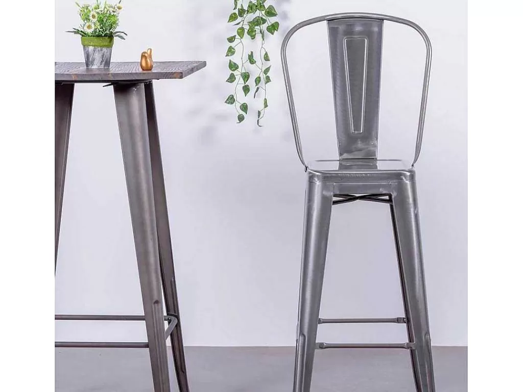 Bancos De Bar*Vente-unique Banqueta Industrial Em Aco Metalizado Com Encosto Alto (76Cm) - Bistro - Metal