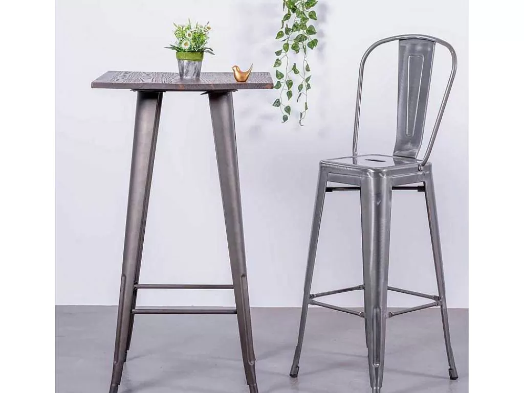Bancos De Bar*Vente-unique Banqueta Industrial Em Aco Metalizado Com Encosto Alto (76Cm) - Bistro - Metal