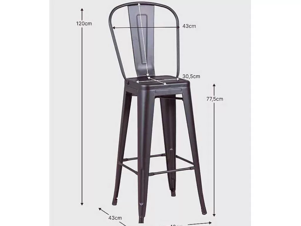 Bancos De Bar*Vente-unique Banqueta Industrial Em Aco Metalizado Com Encosto Alto (76Cm) - Bistro - Metal