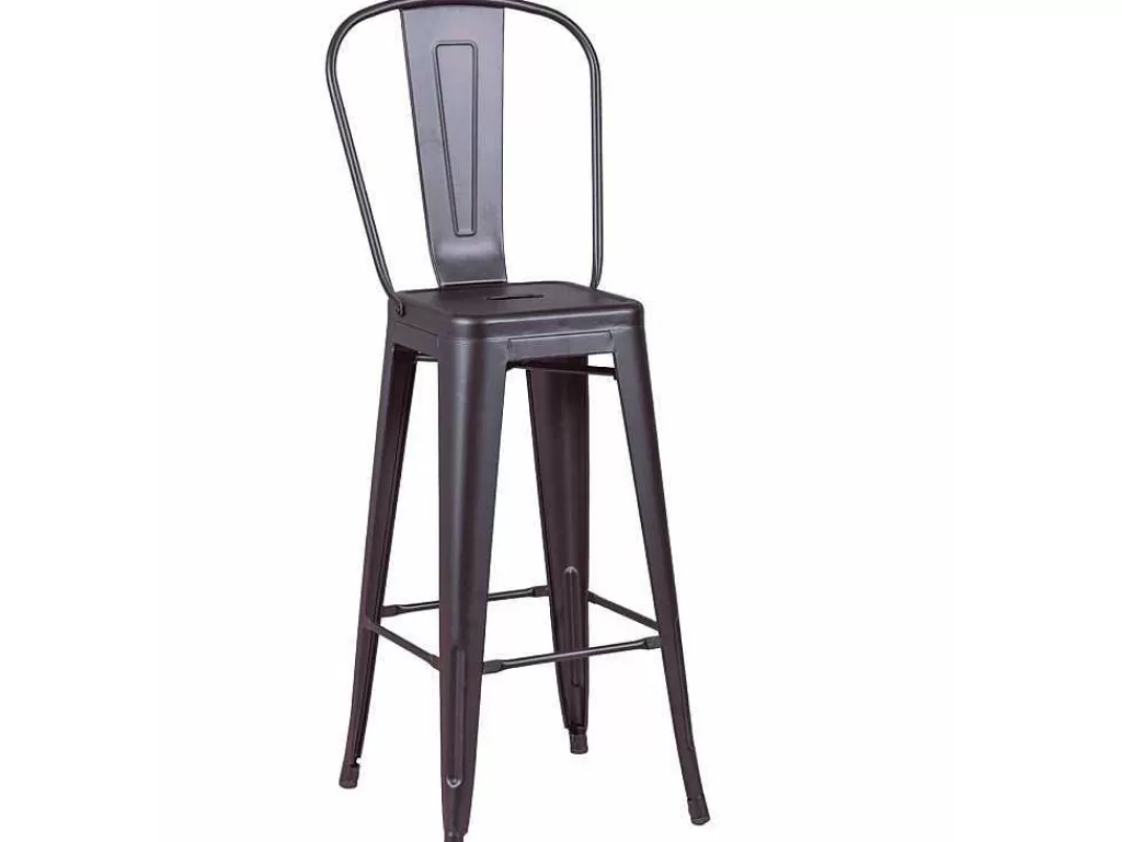 Bancos De Bar*Vente-unique Banqueta Metalica Em Aco Lacado Com Encosto Alto (76Cm) - Bistro - Preto