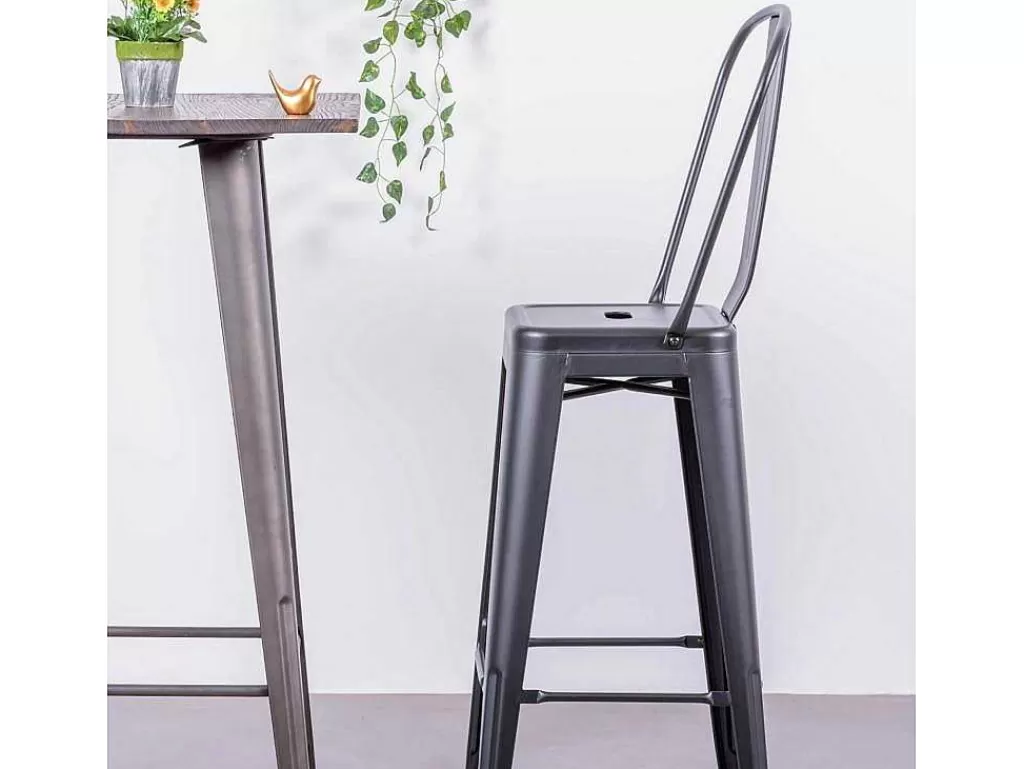 Bancos De Bar*Vente-unique Banqueta Metalica Em Aco Lacado Com Encosto Alto (76Cm) - Bistro - Preto