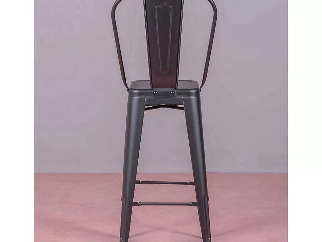 Bancos De Bar*Vente-unique Banqueta Metalica Em Aco Lacado Com Encosto Alto (76Cm) - Bistro - Preto