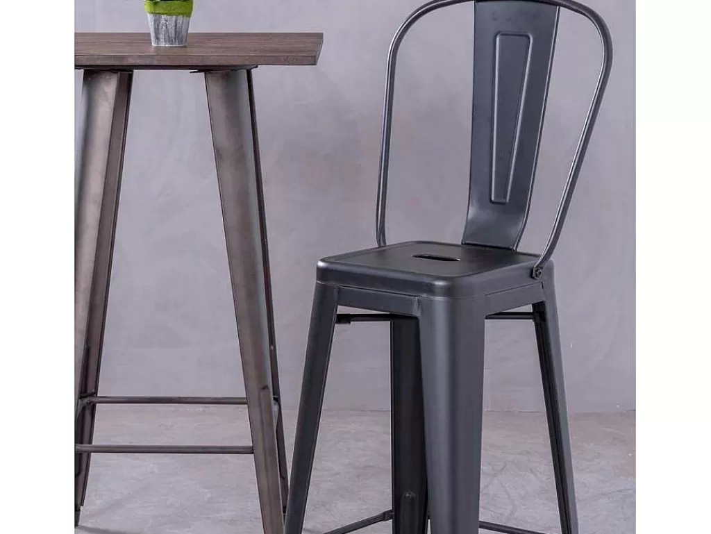 Bancos De Bar*Vente-unique Banqueta Metalica Em Aco Lacado Com Encosto Alto (76Cm) - Bistro - Preto