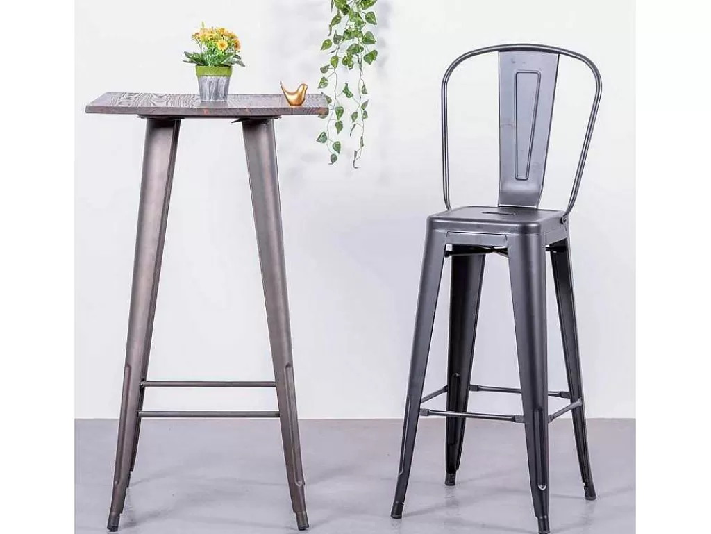 Bancos De Bar*Vente-unique Banqueta Metalica Em Aco Lacado Com Encosto Alto (76Cm) - Bistro - Preto