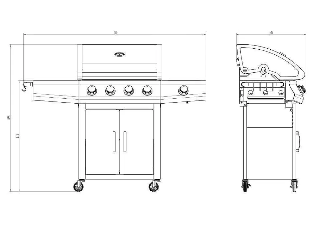 Barbecue, Braseiro De Jardim, Plancha*Vente-unique Barbecue A Gas Com 4 Bicos E 1 Fogao Lateral 143X54X115 Cm - Smoky