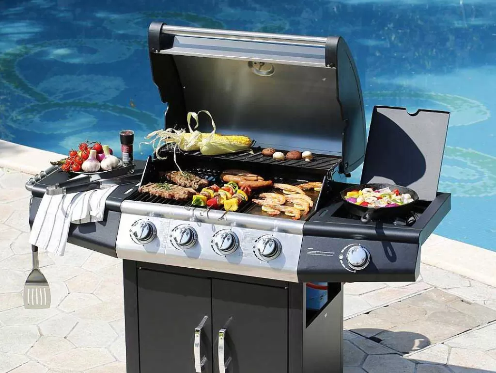 Barbecue, Braseiro De Jardim, Plancha*Vente-unique Barbecue A Gas Com 4 Bicos E 1 Fogao Lateral 143X54X115 Cm - Smoky