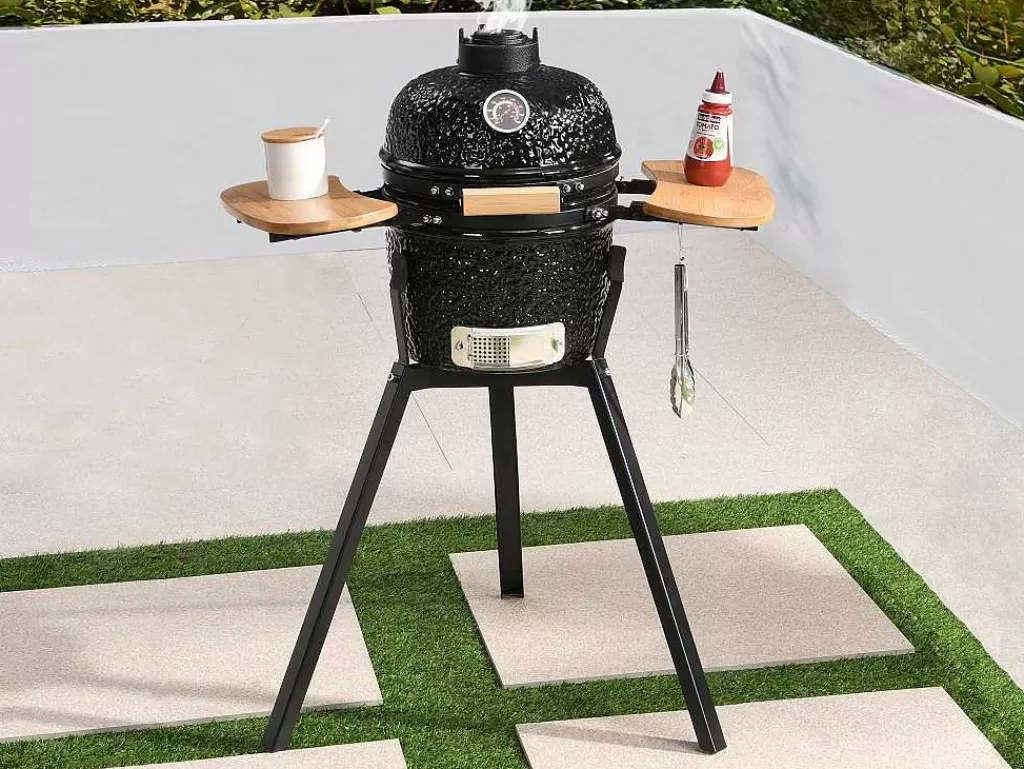 Barbecue, Braseiro De Jardim, Plancha*Vente-unique Barbecue Kamado A Carvao Em Ceramica E Bambu 32 X 52 X 94 Cm - Eriko