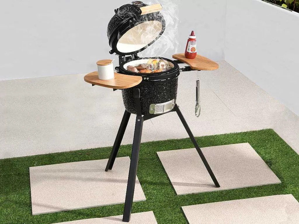 Barbecue, Braseiro De Jardim, Plancha*Vente-unique Barbecue Kamado A Carvao Em Ceramica E Bambu 32 X 52 X 94 Cm - Eriko